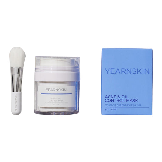 YearnSKin Acne and oil control mask. Small white jar with application jar.