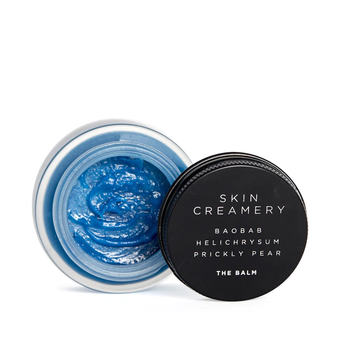 Skin Creamery Baobab balm, soothing and calming.  Blue balm glass jar  